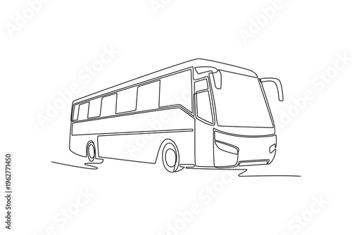 Continuous one line drawing modern long-distance coach bus. Professional group travel, organized tourism, efficient intercity public transportation. Single line draw design vector graphic illustration