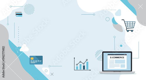 E-commerce, online shopping, business icons, digital commerce, web store, payment symbols, vector graphics