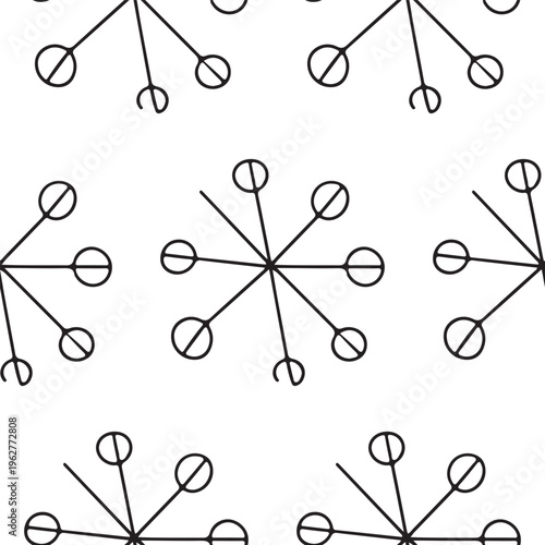 Seamless vector illustration set featuring a musical pattern with pins and needles arranged into artistic letter symbols and notes for a colorful wallpaper design