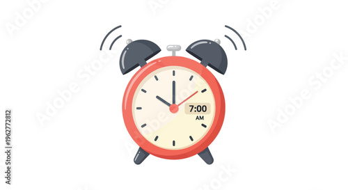 Red Analog Alarm Clock Closeup.