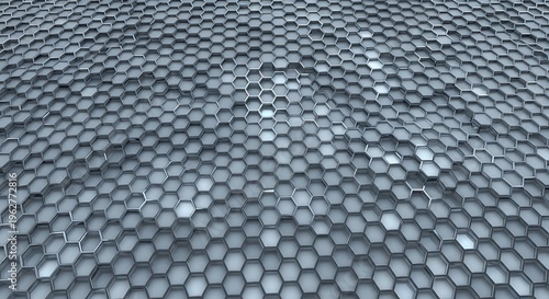 Abstract Hexagonal Pattern Surface with Metallic Tones and Subtle Reflections.