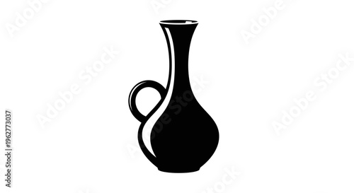 Black ceramic vase with handle.