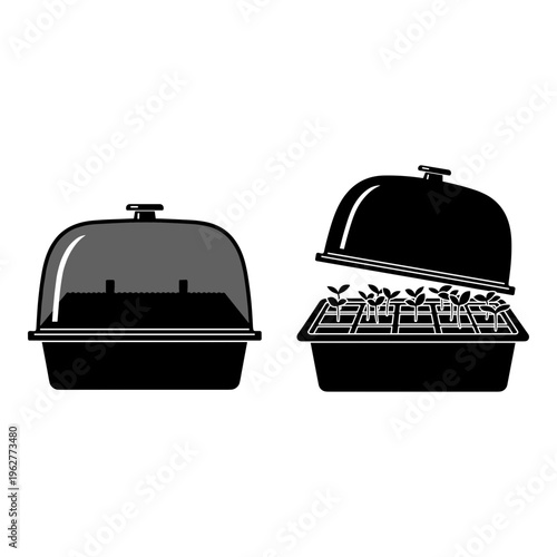 Black serving dish icons, covered serving dishes, buffet icons, food serving symbols