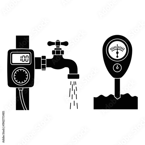 Water meter, water gauge, plumbing icons, vector set