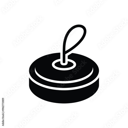 Simple black and white illustration of a puck with a handle