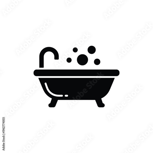 Simple black icon depicting a bathtub with bubbles floating above