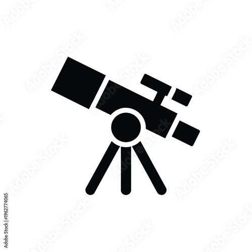 Simple black silhouette icon of a telescope on a tripod stand