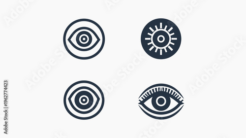 Four stylized icons in dark blue