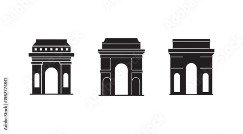Black and white illustrations of famous french triumphal arches in paris france  monuments  landmarks  architecture  travel  tourism