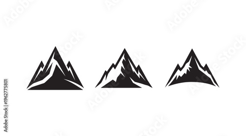 Black mountain silhouettes in different shapes and sizes on white background  mountain range icons