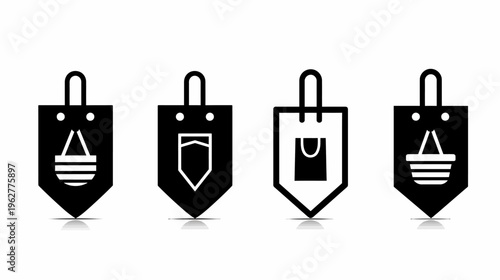 Four shopping bag icons shown in black and white, with slight shadowing at the base