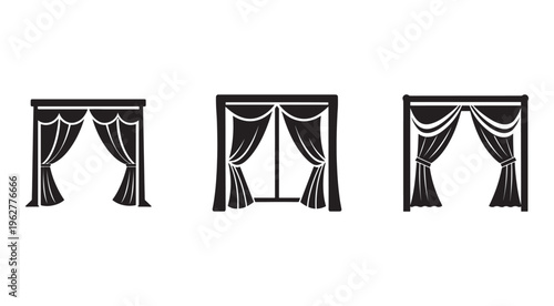 Blackandwhite illustrations of different curtain styles for windows  home decor and design elements