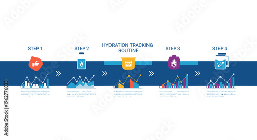 Hydration Tracking Routine Infographic: 4 Steps with Charts and Icons