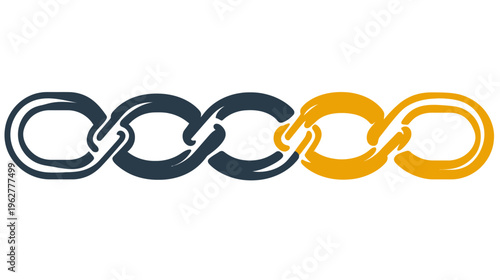 Interlocked blue and gold circles form a chain link on white background