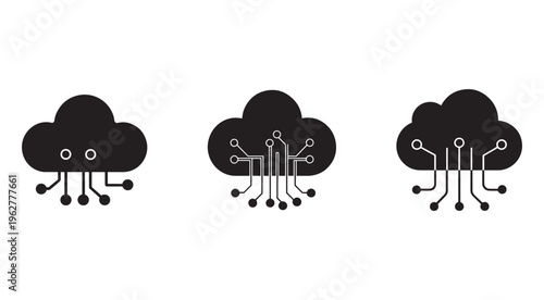 Cloud computing technology icons with circuit board connections  data storage and network symbols