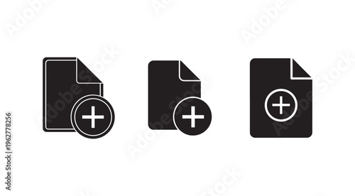 File icons with plus signs for adding new documents or data  symbols for user interface design  web and mobile app elements