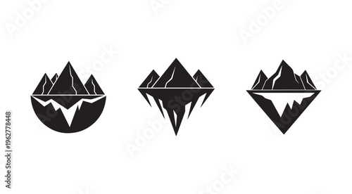 Iceberg mountain range silhouettes on white background