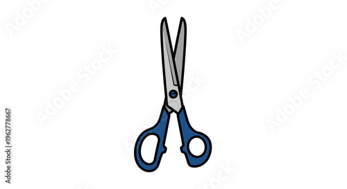 Blue handled metal cutting scissors.
