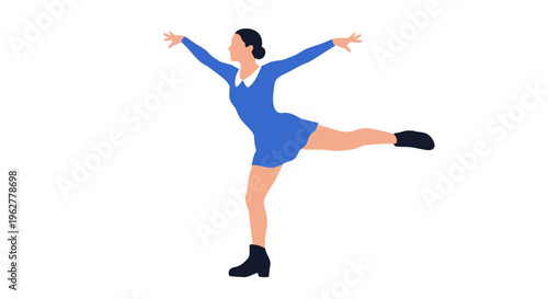 Woman in blue dress ice skating.