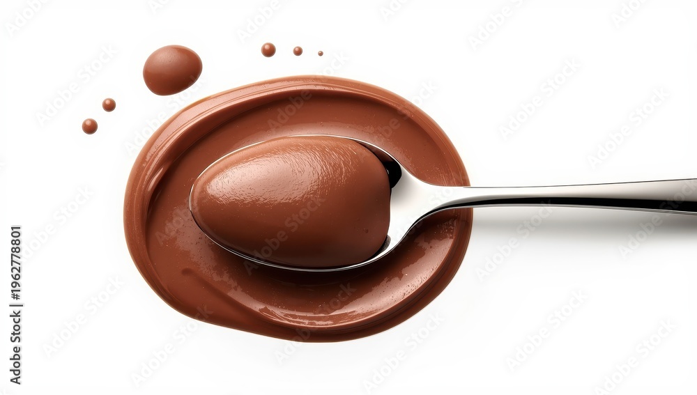 Fototapeta premium Spoon featuring tasty chocolate spread on a white background