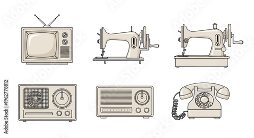 Retro vintage electronics and sewing machines.