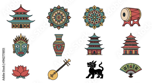 Buddhist temple and ritual objects.