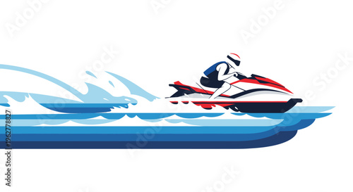 Man Riding Red White Jet Ski.
