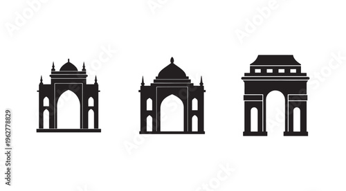 Monument architecture silhouette icons  famous landmarks  travel  history  culture