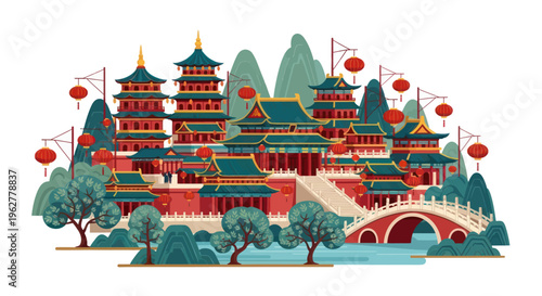 Chinese Temple Architecture Pagoda Buildings.