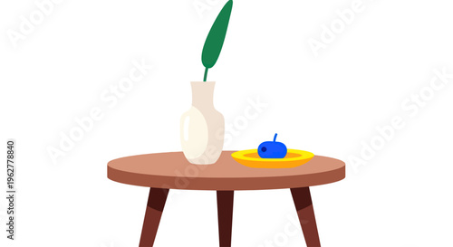 Wooden table with three legs.