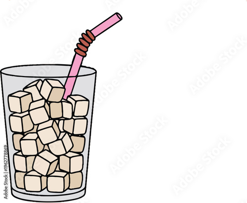 Cool Refreshment: A tall, transparent glass, brimming with ice cubes, is punctuated by a stylish straw, embodying the essence of summer refreshment. 
