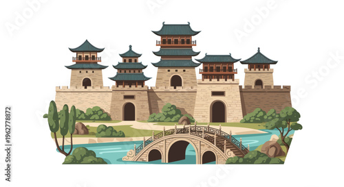 Chinese pagoda style ancient architecture.