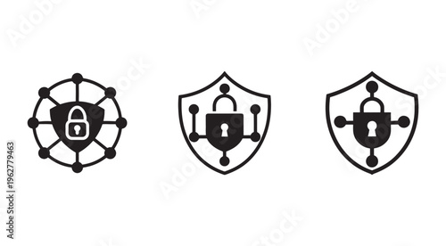 Security icons with shield and lock on white background  cybersecurity symbols for protection and safety  internet security concepts
