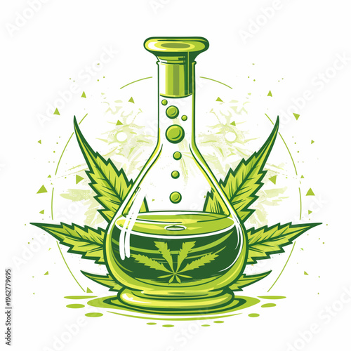 Medical cannabis concept in glass flask illustration on white background