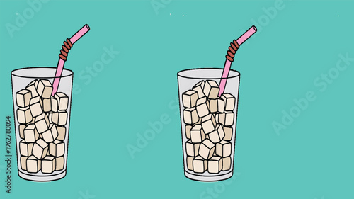 Sugar Overload: A visually striking representation of excessive sugar consumption, as two glasses overflow with sugar cubes. A stark reminder of the hidden dangers of excess.