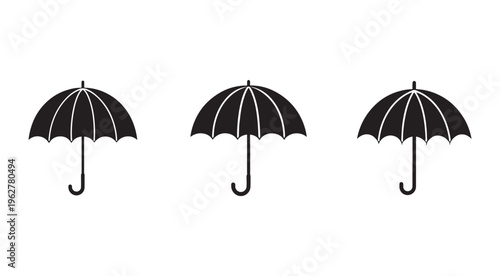 Set of black umbrellas in different positions on white background  simple icons