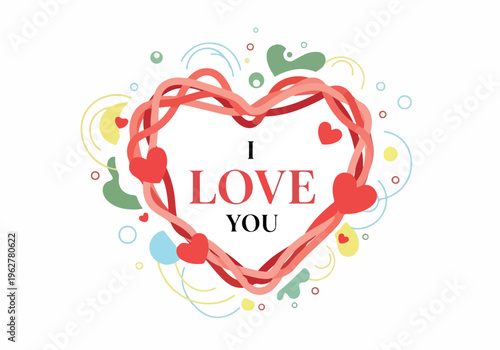 Romantic I Love You Heart Illustration with Abstract Swirls and Dots, Perfect for Valentine's Day and Romantic Gestures