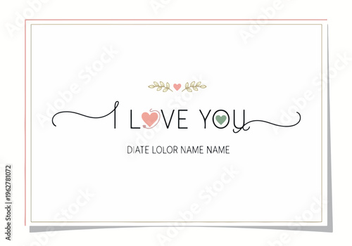 Elegant Greeting Card Design with "I LOVE YOU" Typography and Decorative Elements