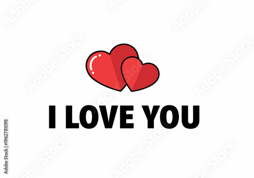 Two red hearts symbolising love with the text I LOVE YOU below