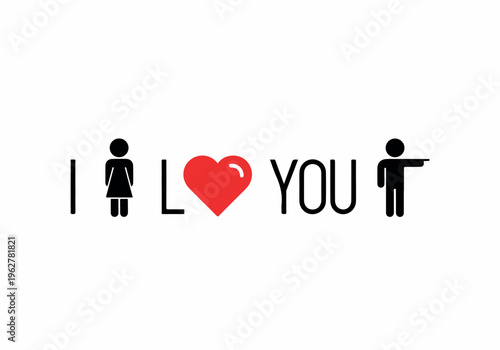 I Love You with stick figures and a heart symbol on a white background illustration
