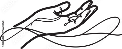 Continuous line drawing of hand holding a drone