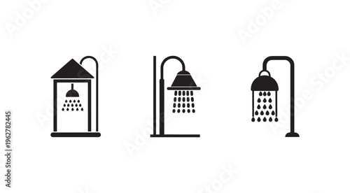 Shower heads with different designs and water droplets  bathroom fixtures  various showerhead types