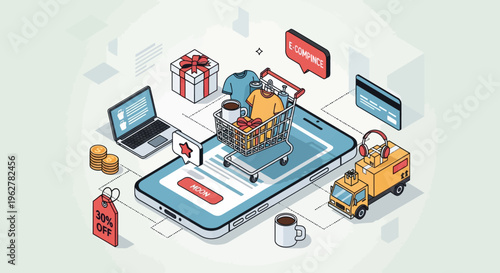 E-commerce, online shopping, delivery, logistics icons, 25 elements, vector set