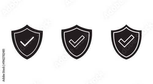 Shield icons with checkmark symbols for security and protection concepts  various shield shapes with checkmarks