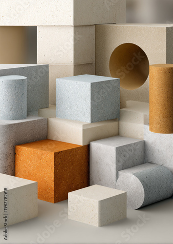 Geometric Concrete Blocks Stacked In Modern Architectural Display For Design And Construction Concepts
