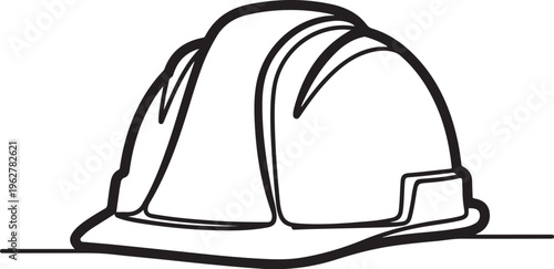 Simple line drawing of a hard hat on surface