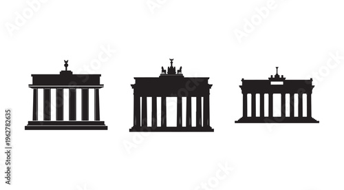 Silhouette of famous Brandenburg Gate in different angles and perspective  iconic Berlin landmark  historic gate monument  architectural details