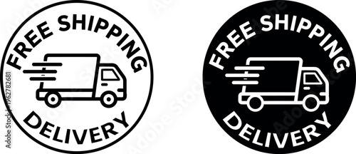 Free shipping delivery stickers with truck icon for e commerce and logistics