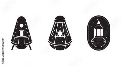 Spaceshuttle  spacecraft  rocket  icons  set  isolated on white background for design and technology concepts