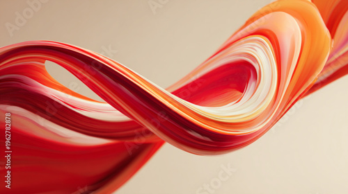 Vibrant Red Orange Swirling Liquid Motion Isolated On Beige Background For Abstract Concepts